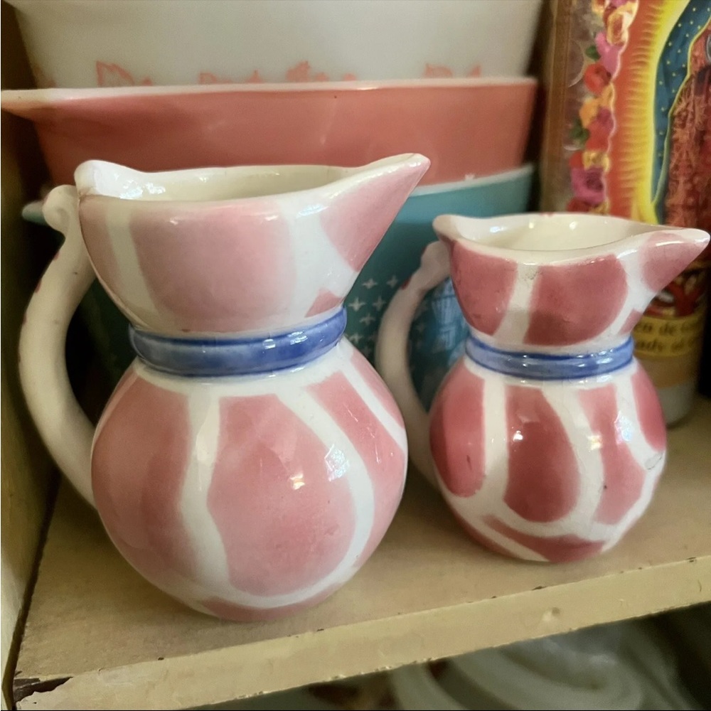 Vtg Lipper Mann Anthropomorphic Kitty Cat Pink Creamers Pitchers Pair - Picture 2 of 11